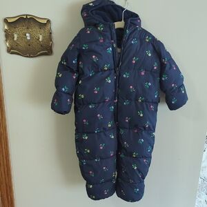 GAP Navy Baby Snowsuit with Floral Accents Size 12-18 Months
